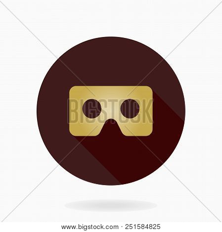 Fine Vector Golden Icon With Vr Logo In Brown Circle. Flat Design With Long Shadow. Virtual Reality 