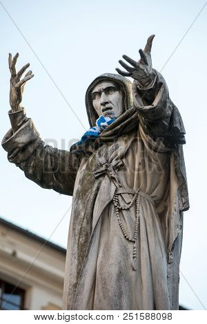 Statue Of Girolamo Savonarola In Ferrara In Emilia-romagna. Italy