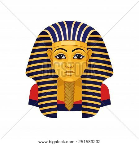 Golden Mask Of Tutankhamun. Pharaoh Of Ancient Egypt. Graphic Element For Advertising Poster Or Flye
