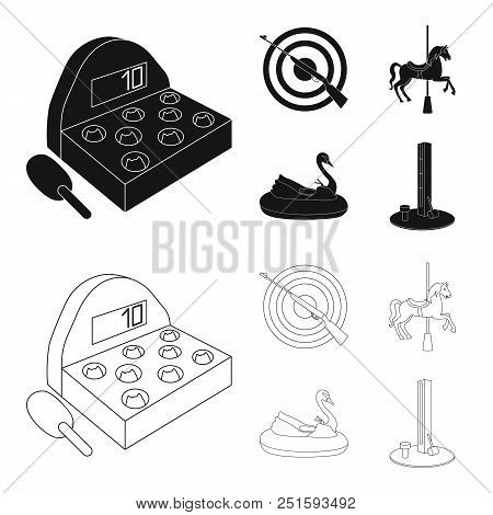 A Game With A Bat, A Target With A Gun, A Horse On A Carousel, A Swan Attraction. Amusement Park Set