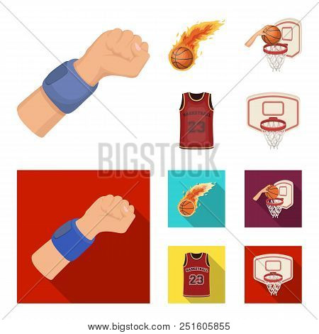 Basketball And Attributes Cartoon, Flat Icons In Set Collection For Design.basketball Player And Equ