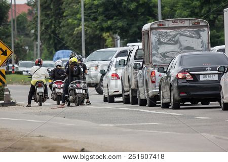 Car And Traffic On Highway Road Near Juction.