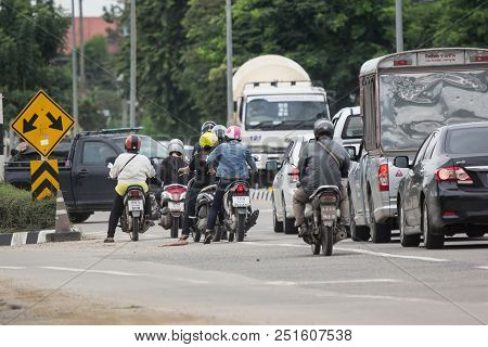 Car And Traffic On Highway Road Near Juction.