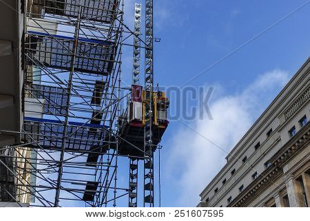 Scaffolding Near The Building During The Restoration.