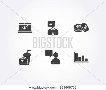 Set Of Online Statistics, Savings And Hamburger Icons. Users Chat, Support Service And Histogram Sig