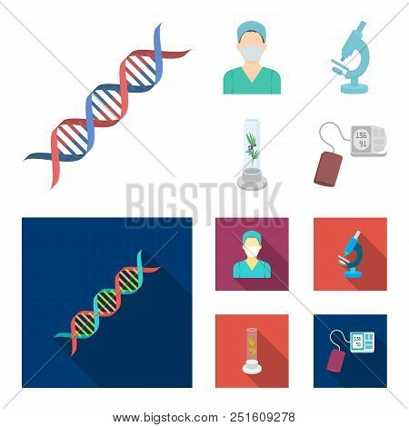 Plant In Vitro, Nurse, Microscope, Tonometer. Medicine Set Collection Icons In Cartoon, Flat Style V