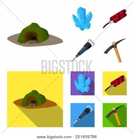 Minerals, Explosives, Jackhammer, Pickaxe.mining Industry Set Collection Icons In Cartoon, Flat Styl
