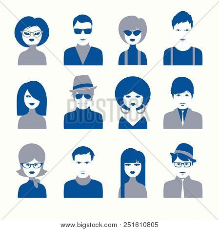 Vector Avatar Icon Set Of Boys&girls Sixties Style