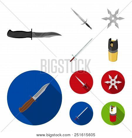 Sword, Two-handed Sword, Gas Balloon, Shuriken. Weapons Set Collection Icons In Cartoon, Flat Style 