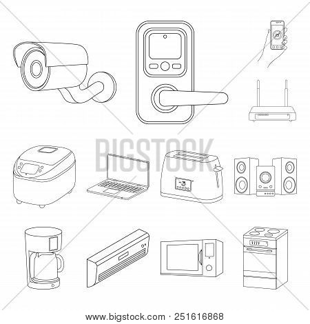 Smart Home Appliances Outline Icons In Set Collection For Design. Modern Household Appliances Vector