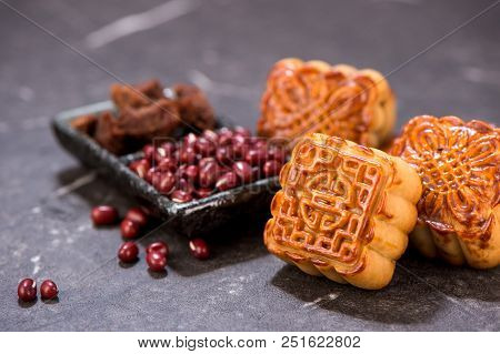 Mooncake In Chinese Traditional Mid-autumn Festival(moon Festival) With Copy Space(text Space) And T