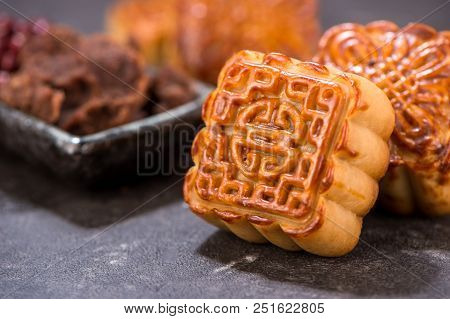 Mooncake In Chinese Traditional Mid-autumn Festival(moon Festival) With Copy Space(text Space) And T