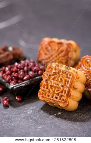 Mooncake In Chinese Traditional Mid-autumn Festival(moon Festival) With Copy Space(text Space) And T