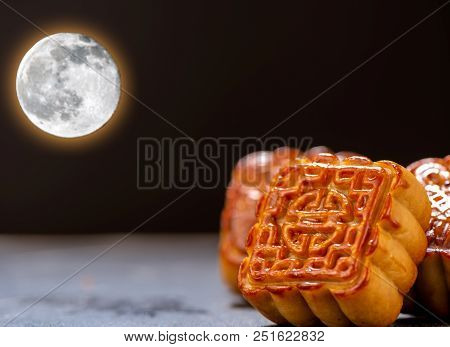 Mooncake In Chinese Traditional Mid-autumn Festival(moon Festival) With Copy Space(text Space) And T