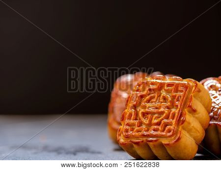 Mooncake In Chinese Traditional Mid-autumn Festival(moon Festival) With Copy Space(text Space) And T