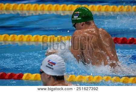 Budapest, Hungary - Jul 25, 2017. Competitive Swimmer Van Der Burgh Cameron (rsa) Swimming Breastrok