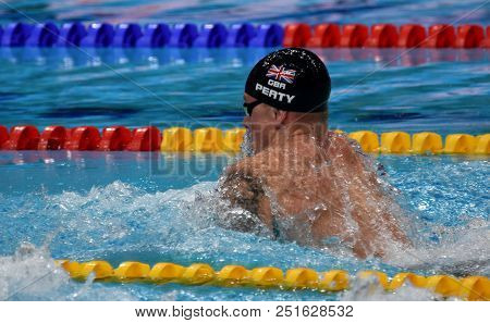 Budapest, Hungary - Jul 25, 2017. Competitive Swimmer Peaty Adam (gbr) Swimming Breastroke. Fina Swi