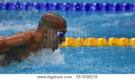 Budapest, Hungary - Jul 25, 2017. Competitive Swimmer Cseh Laszlo (hun) Swimming Butterfly. Fina Swi
