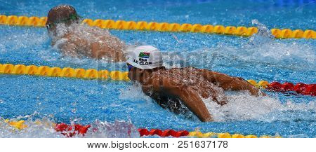Budapest, Hungary - Jul 25, 2017. Competitive Swimmer Cseh Laszlo (hun) And Le Clos Chad (rsa) Swimm