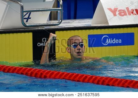 Budapest, Hungary - Jul 25, 2017. Competitive Swimmer Cseh Laszlo (hun) Swimming Butterfly. Fina Swi