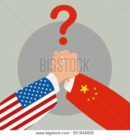 Usa Vs China Policy And Competition. Arm Wrestling.vector Illustration Flat Style