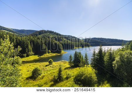 Landscape With Vidra Dam Lake In Parang Mountains, Romania