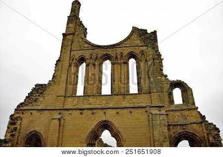 A View Of The Ruins Of The Medieval Byland Abbey In North Yorkshire