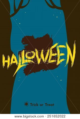Halloween Poster With Trees  Decoration. Happy Halloween Card. Template For Holiday Design. Vector I
