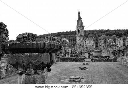 A View Of The Ruins Of The Medieval Byland Abbey In North Yorkshire
