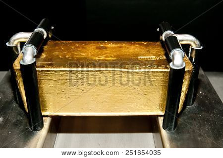 Pure Gold Bar On Display In Vault