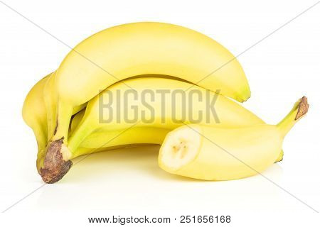 Lot Of Whole One Half Of Fresh Yellow Banana Isolated On White Background