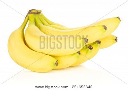 Group Of Eight Whole Fresh Yellow Banana One Cluster Isolated On White Background