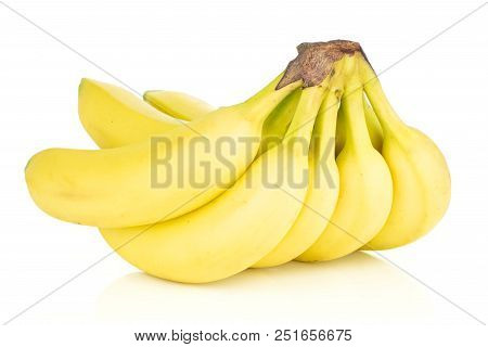 Group Of Eight Whole Fresh Yellow Banana One Cluster Isolated On White Background