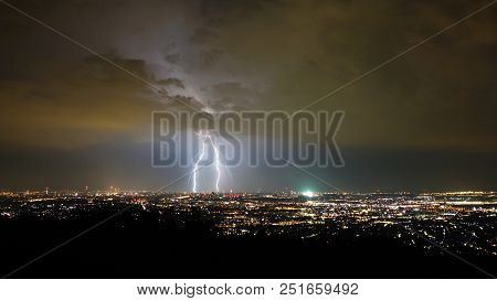 Storm And Lightning In The Night Over Vienna City, Austria