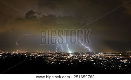 Storm And Lightning In The Night Over Vienna City, Austria