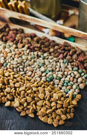 Cat And Dog Dry Food On Table