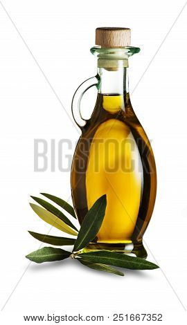 Olive Oil With Olive Branch Isolated On White