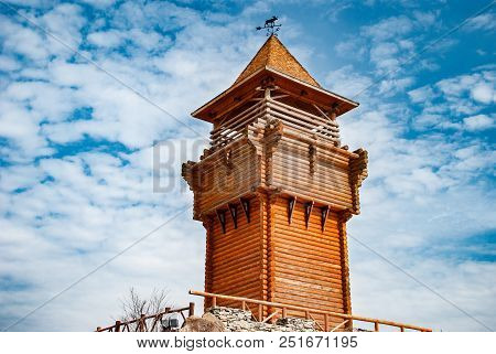 Wooden Tower Built Of Logs