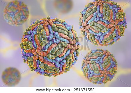 West Nile Virus Wnv, 3d Illustration. A Virus Transmitted By Mosquito And Causing West Nile Fever