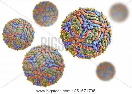 West Nile Virus Wnv Isolated On White Background, 3d Illustration. A Virus Transmitted By Mosquito A