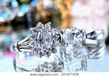 Silver Ring With Artificial Stone And Another Ring In Background - Jewelery, Cold Color Balance