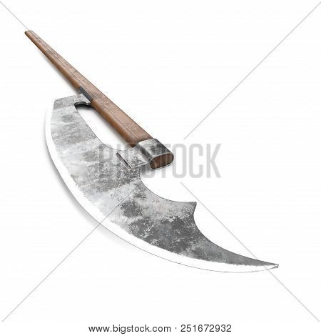 Bardiche Long Poleaxe Weapon On White. 3d Illustration