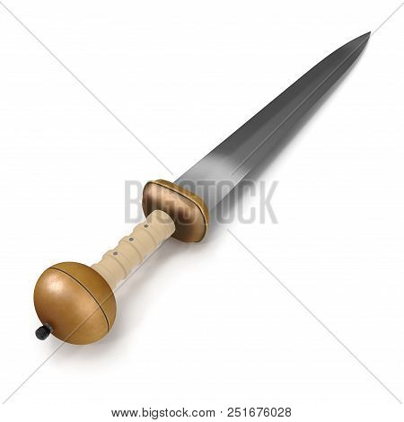 Roman Battle Gladius Sword On White Background. 3d Illustration
