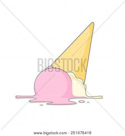 Oops Strawberry Ice Cream Fell Down. Fallen Sweets Accident Illustration Clipart Vector