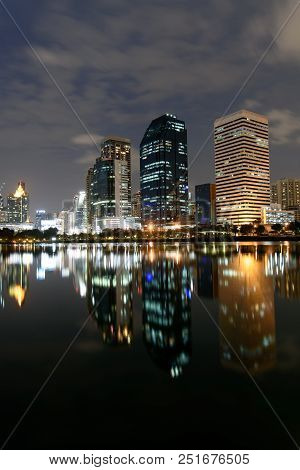 Skyscraper Of Benchakitti Park Night City Skyline, Cityscape Photography, Modern Night City Skyline 
