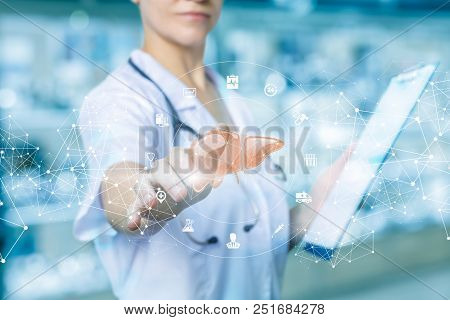 Nurse Clicks On The Liver . The Concept Study Of The Liver.