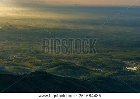 Mountain Photo Morning Sun Thailand View On The Top Of The Hill With Beautiful Sunsets. Nakhon Si Th