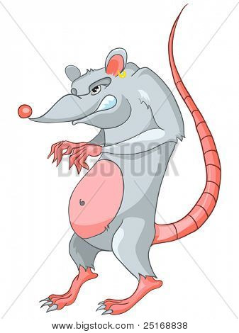 Sarjakuva merkki Rat eristetty valkoisella taustalla. Vektori.
