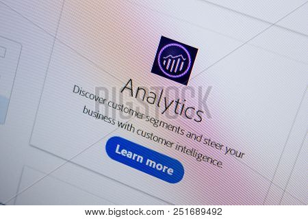 Ryazan, Russia - July 11, 2018: Adobe Analytics, Software Logo On The Official Website Of Adobe