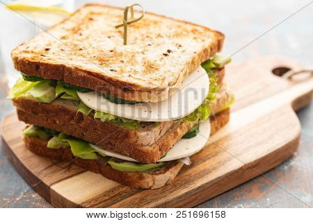Healthy Homemade Vegetarian Veggie Sandwich With Lettuce, Avocado, Cheese.